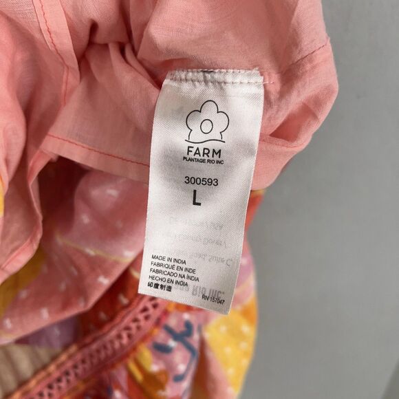 Farm Rio Dress Womens Large Red Orange Patchwork Twirl Boho Ruffle Peasant Loud - Picture 7 of 16